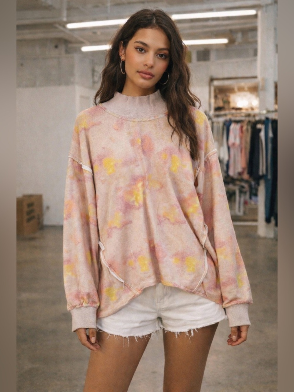 Urban Outfitters Tie Dye Oversized Sweatshirt Pink Yellow NWT